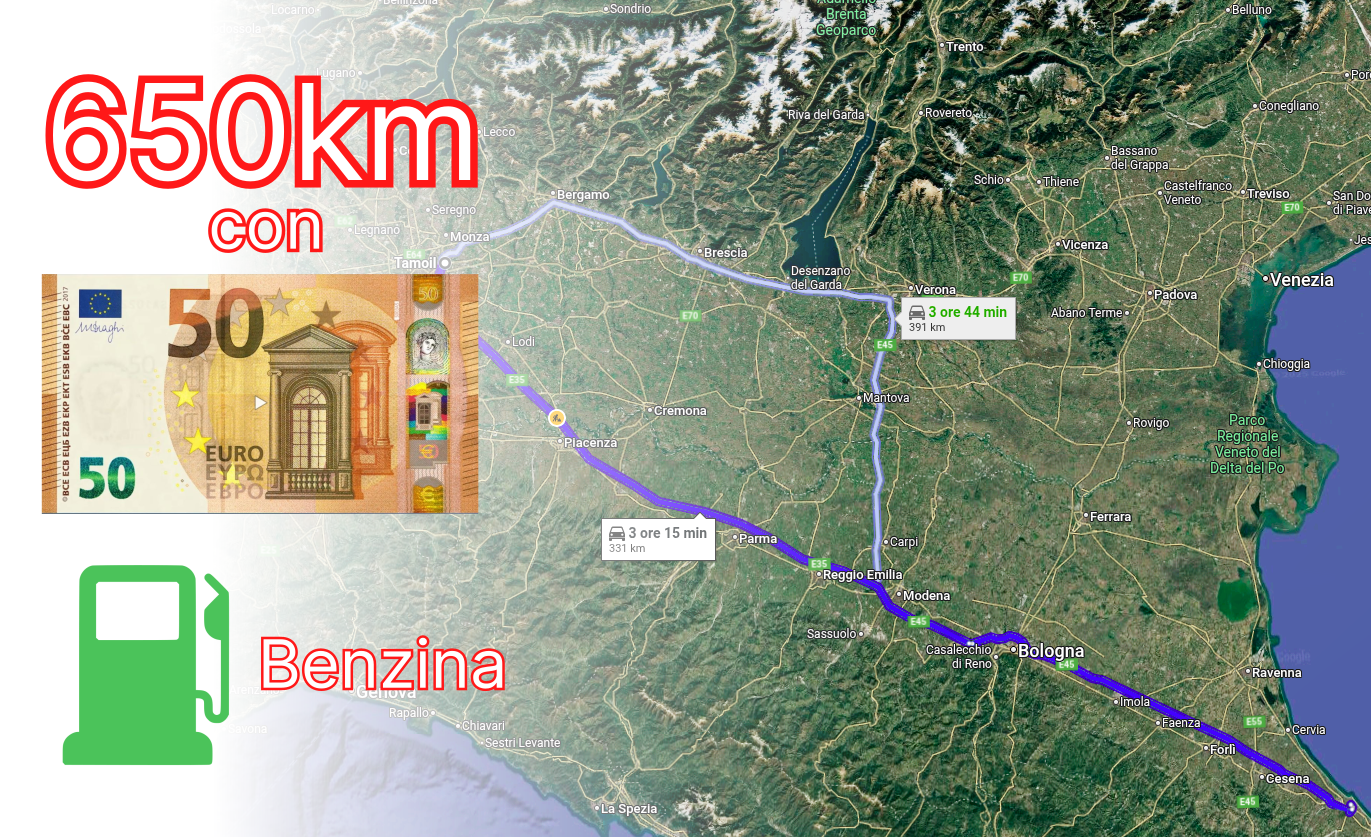 650km con 50€ di benzina Milano-Rimini FuelBot